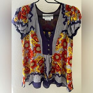 Nicole Miller Road Sample Sheer Mesh Floral Blouse Size Small